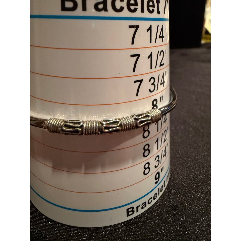 Vintage sterling silver tube bangle bracelet with wire-wrapped swirl details sz8 - Picture 7 of 7